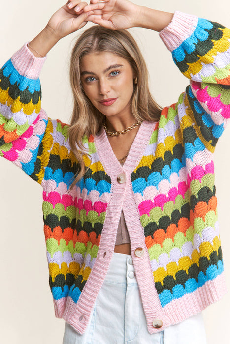 Fish Scales Multicolor Design Knit Cardigan