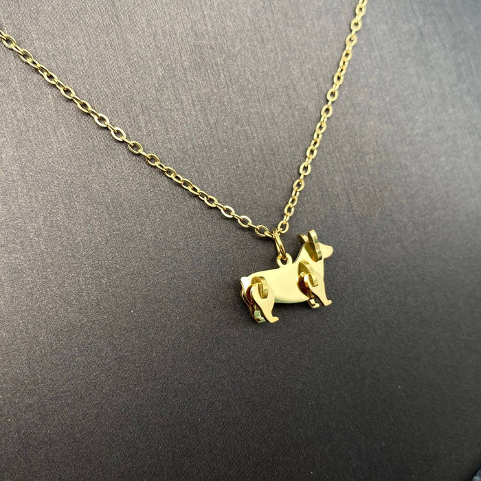 Mini Cat & Dog Charm 18K Gold Plated Steel Necklace - FGS
