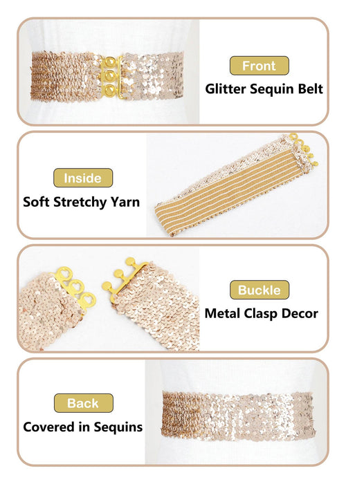 Women Glitter Sequin Belts Stretchy Sparkly Cinch Belt Disco