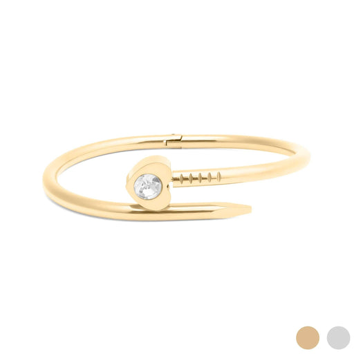 18K Gold PVD Stainless Steel Heart with Stone Bangle