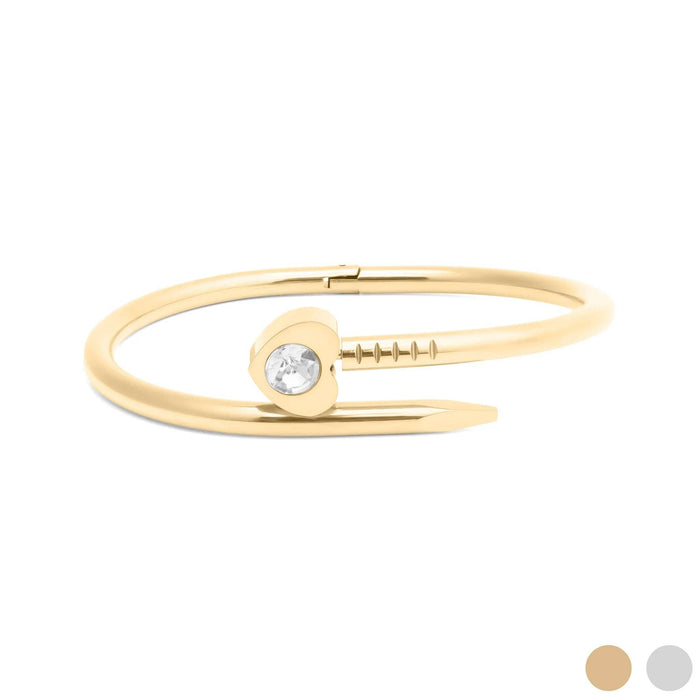 18K Gold PVD Stainless Steel Heart with Stone Bangle