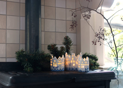 Delft Blue Candle Holder Houses Large
