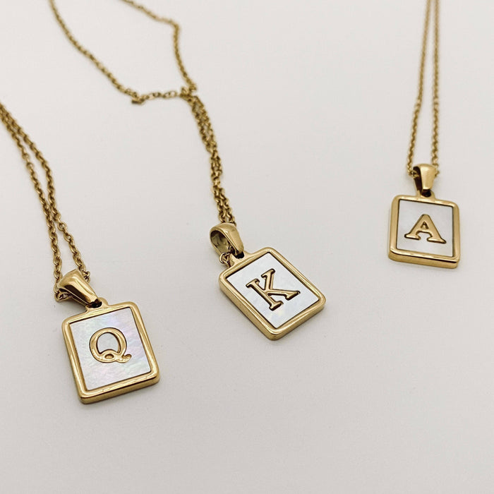 Mio Queena - Square Initial 18K Gold-plated Stainless Steel Necklace: Golden E (including chain)