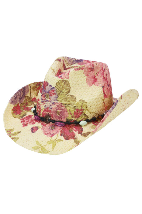 Floral Print Raffia Straw Cowboy Hat