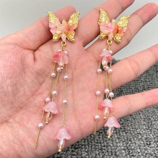 Lily of The Valley Fringe Butterfly Post Earrings