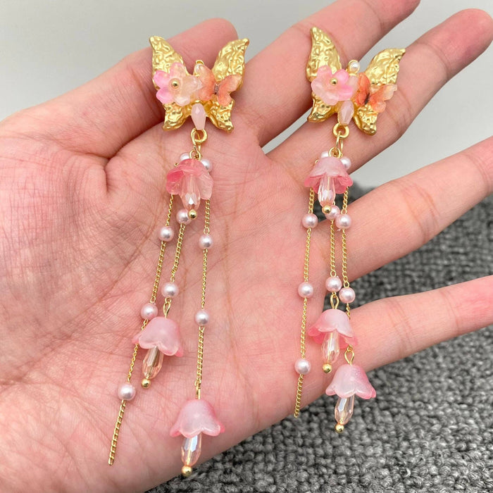 Lily of The Valley Fringe Butterfly Post Earrings