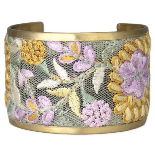 Yellow & Lavender Embroidered Cuff Bracelet