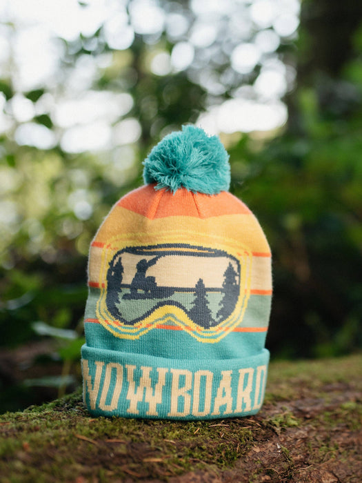 Snowboard Knit Beanie with Goggles Design Winter Hat for Skiing Snow Sports