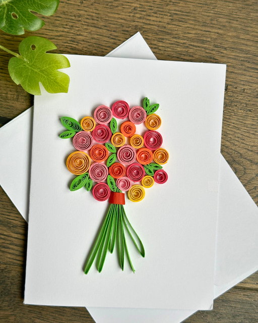 3D Quilling Card, Flower Bouquet Greeting Card, Floral card