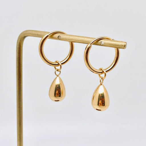 Teardrop 18k Gold Plated Stainless Steel Huggie Earrings-FGS