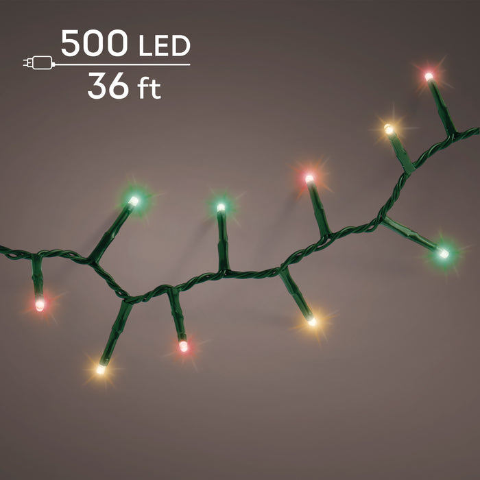 Lights Compact Twinkle 500 LED 36' Green/Red/Green/Warm White