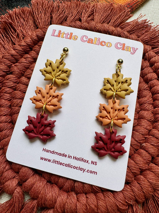 Triple Leaf Dangles | Polymer Clay Earrings 