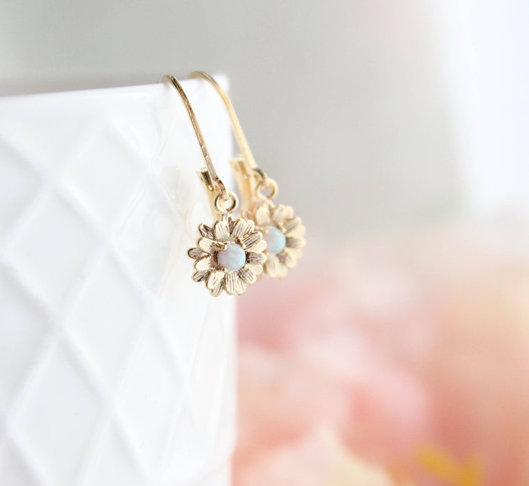 Little Daisy Earrings - Glossy Gold and Opal Glass