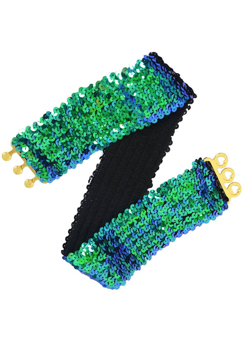 Women Glitter Sequin Belts Stretchy Sparkly Cinch Belt Disco