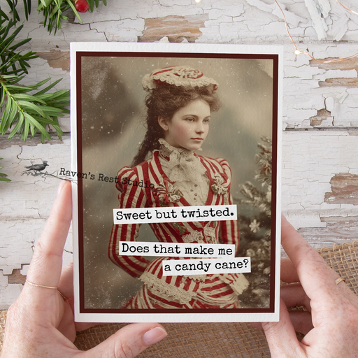 Funny Christmas Card. Sweet but Twisted Candy Cane.