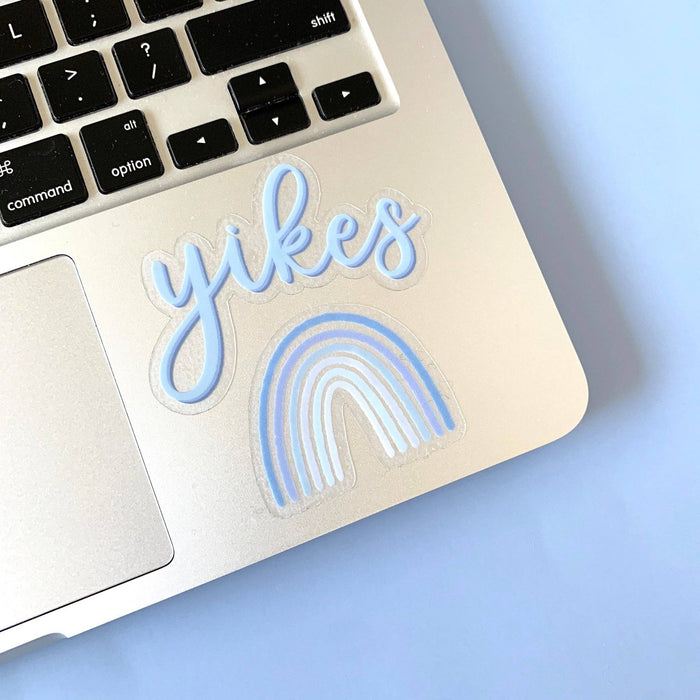 Clear Blue Yikes Sticker 3x2.5in