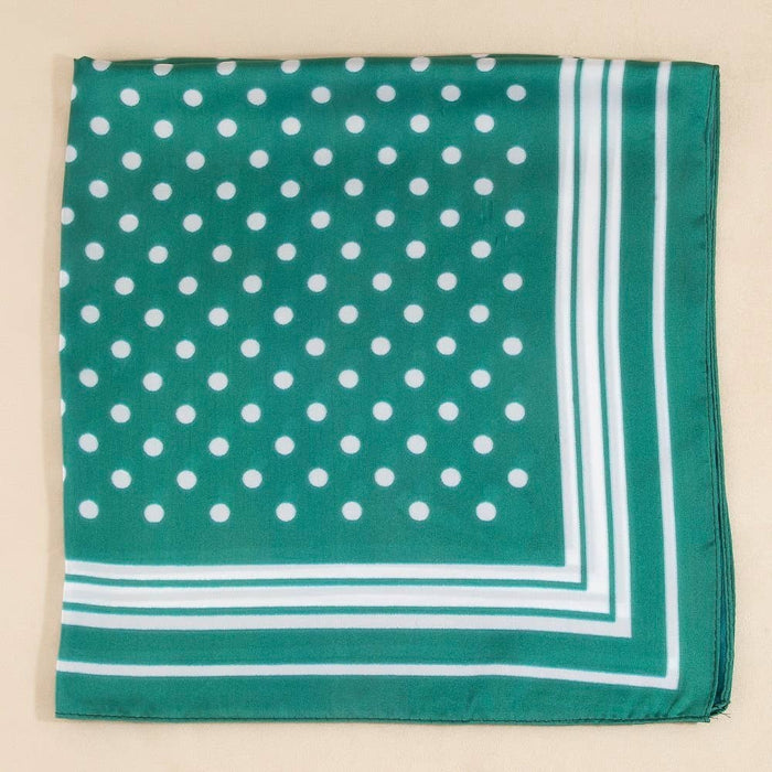 Polka Dot With Stripe Border Print Satin Square Scarf