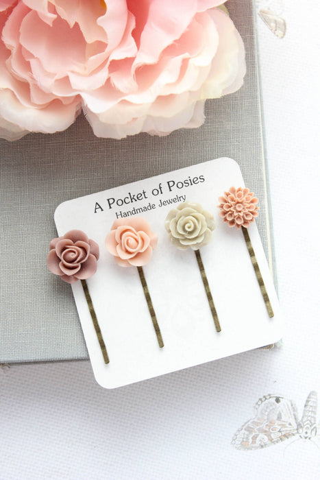 Floral Bobby Pins | Dusty Rose and Blush Pink | Flower Clips
