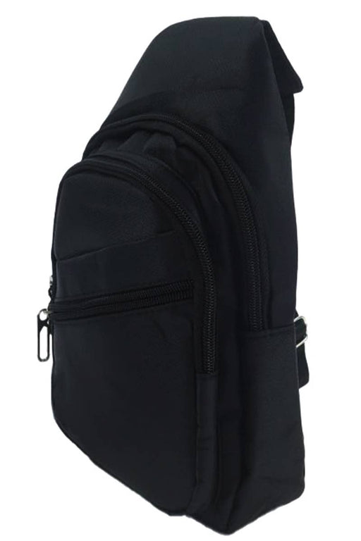 Sleek Black Polyester Multi-Compartment Sling Bag