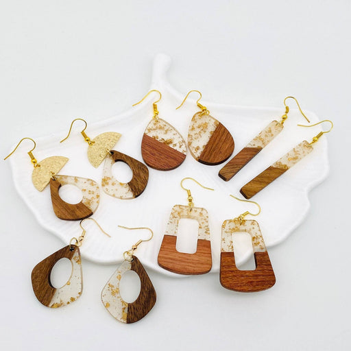 Geometric Shape Resin Wooden Stick Dangle Earrings