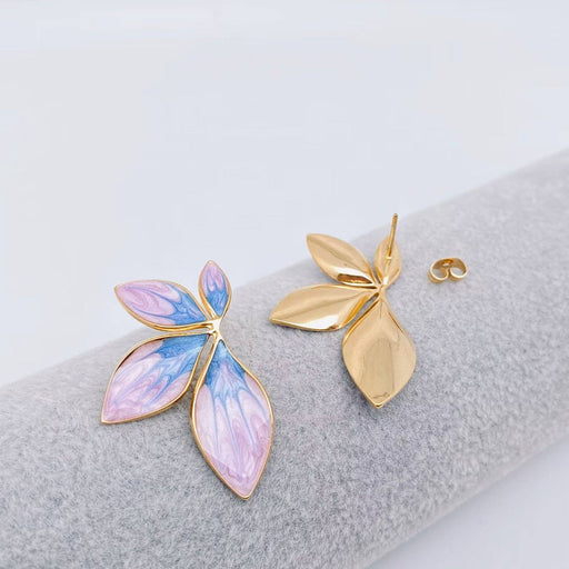 Colored Enamel Leaf Shape Stainless Steel Post Earrings -FGS