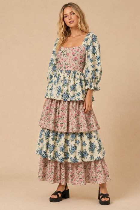 FLORAL PRINT MAXI TIERED DRESS