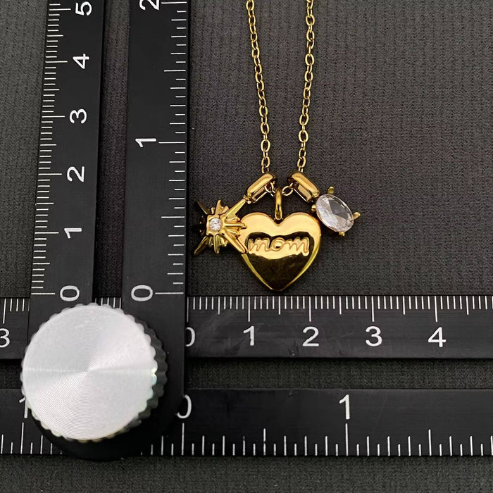 Star & Mom Heart Charm 18K Gold Plated Necklace - FGS