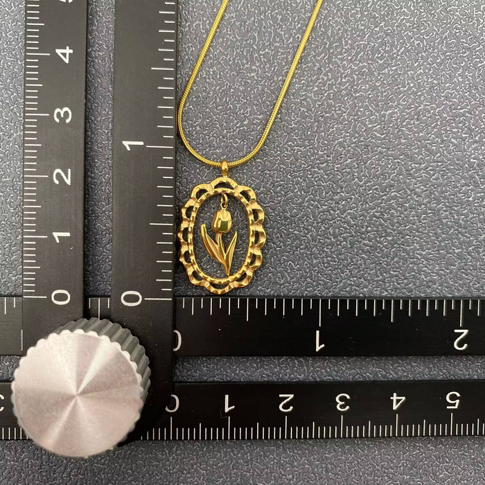 Hollow Flower Charm 18K Gold Plated S.Steel Necklace - FGS