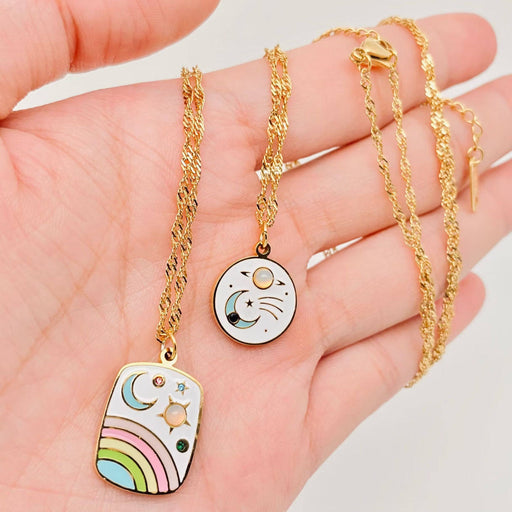 Mio Queena - Enamel Star Moon Rainbow Stainless Steel Pendant Necklace: Rainbow Moon