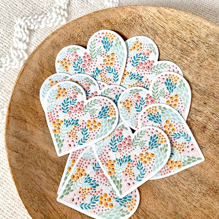 Floral Heart Sticker, 3x3in
