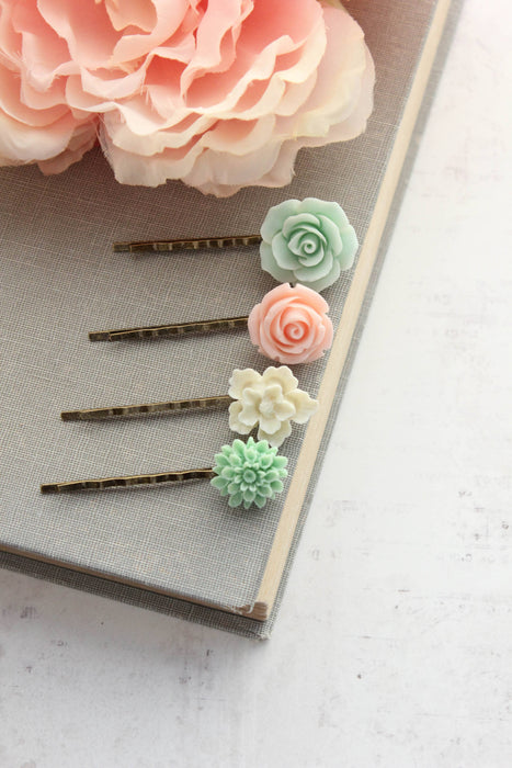 Flower Bobby Pins | Pastel Pink and Mint | Floral Hair Pins