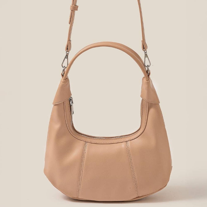 Faux Leather Round Multi Panel Hand Bag