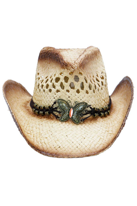 Butterfly Emblem Waxed String Straw Cowboy Hat