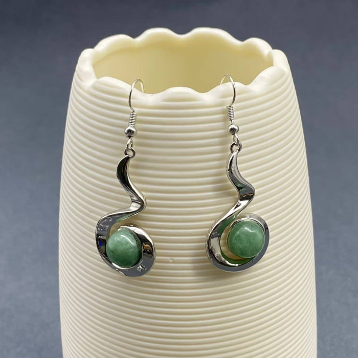Geometric Dangle Earrings Inlaid with Natural Stone
