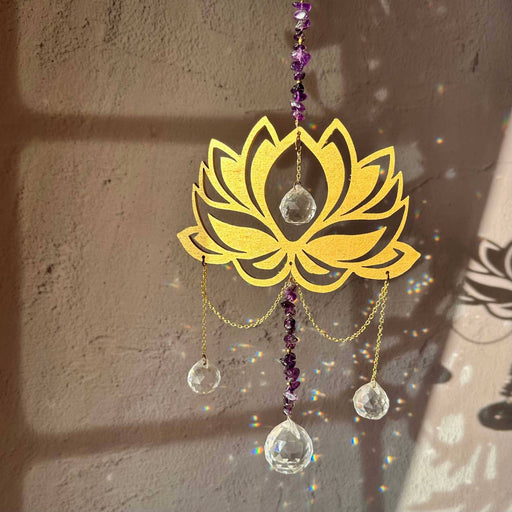 Lotus Amethyst Suncatcher - Wooden Crystal Gift Decor