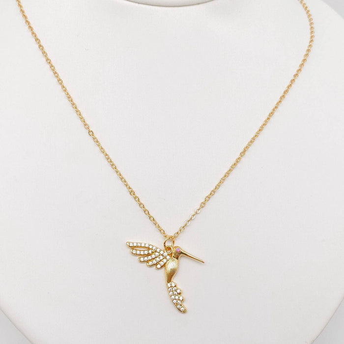 Cubic Zirconia Hummingbird Gold Plated Pendant Necklace