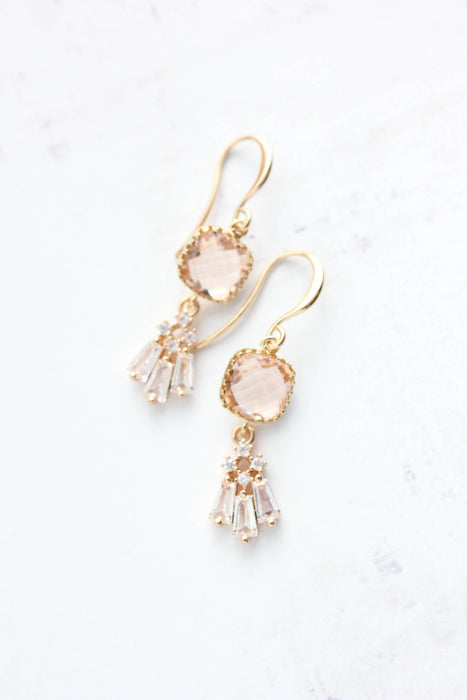 Art Deco Fan Earrings | Sparkling Glass | Peach Blush