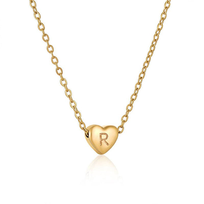 Stainless Steel Heart-shaped Alphabet Pendant Necklace