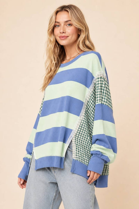 Mixed-Print Deconstructed Pullover