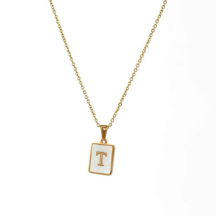 Mio Queena - Square Initial 18K Gold-plated Stainless Steel Necklace: Golden E (including chain)