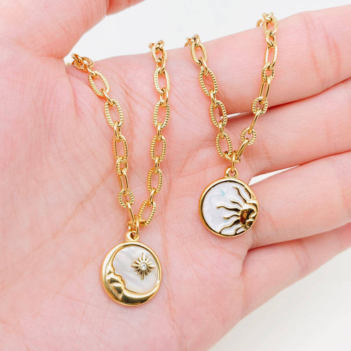 Sun Moon Round Stainless Steel Pendant Necklace - FGS/MS