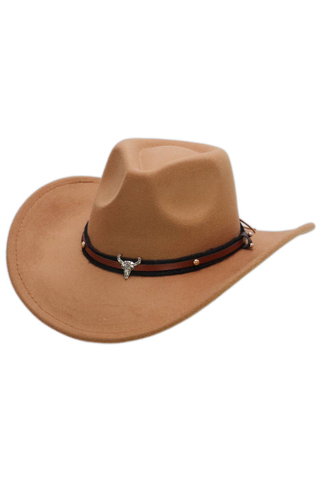 Buffalo Skull Belt Tycoon Retro Faux Wool Felt Cowboy Hat