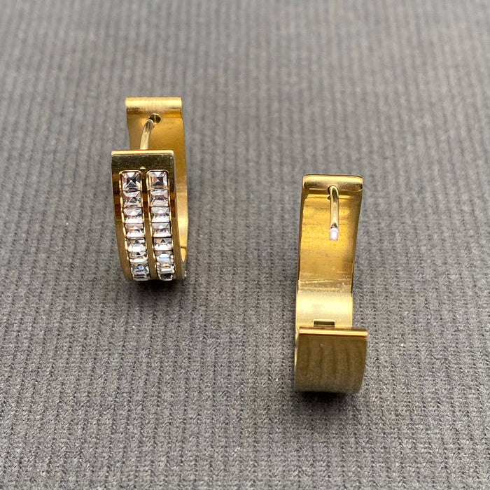 Zircon Inlaid 18K Gold Plated S.Steel Huggie Earrings