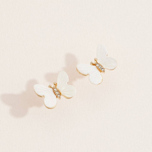 Mother of Pearl Butterfly Stud Earrings with Crystal Accents