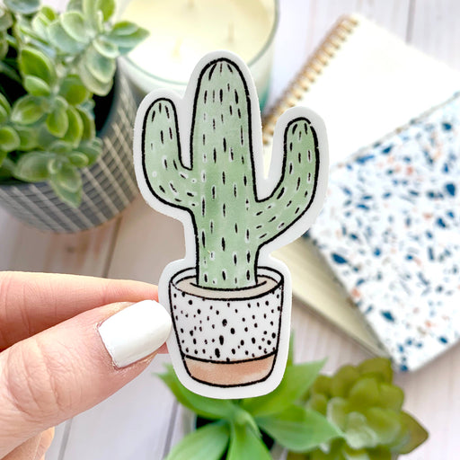 Watercolor Potted Cactus Terra Cotta Sticker 3x1.75in