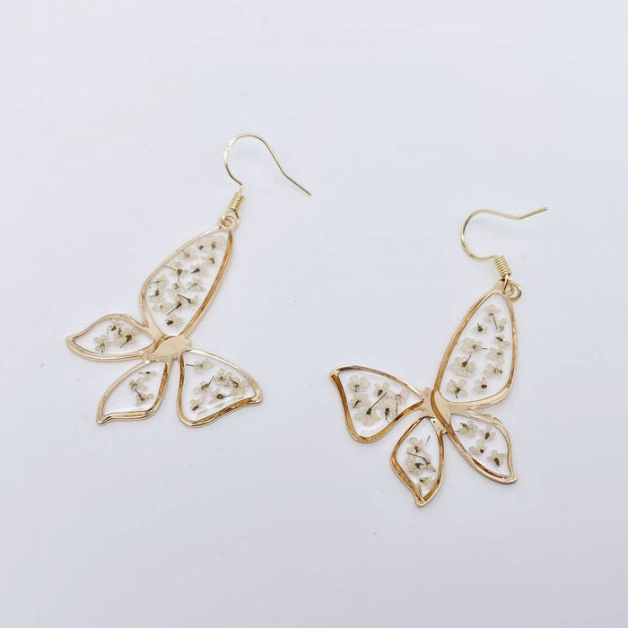 Queen Anne's Lace Butterfly Shape Dried Flower Earrings