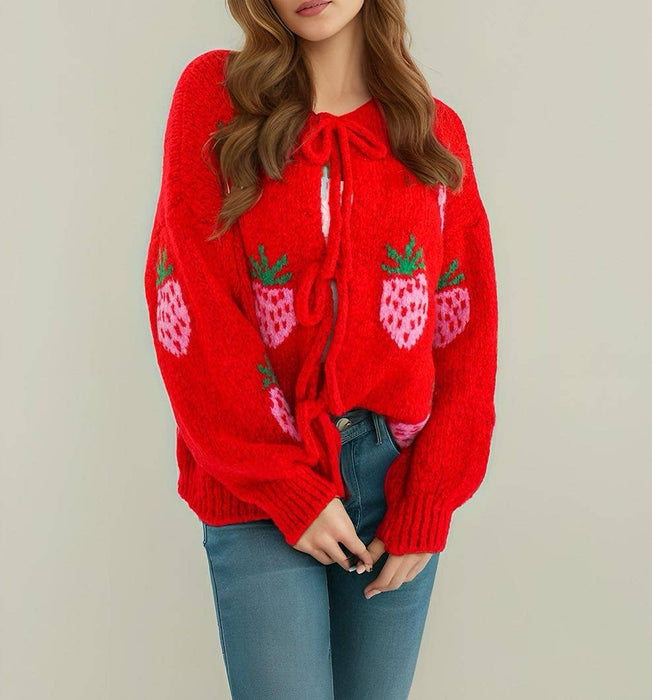 Strawberry Tie front Cardigan