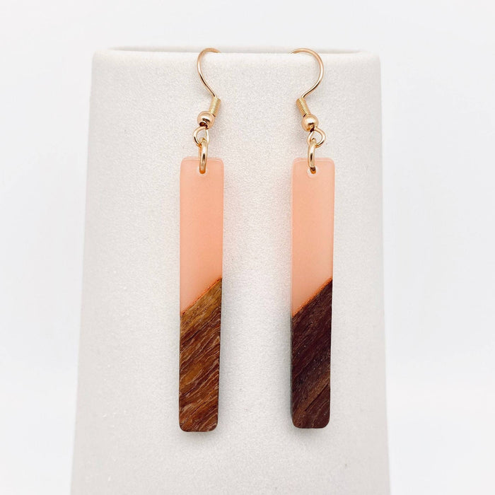 Resin Wooden Stick Rectangular Pendant Earrings