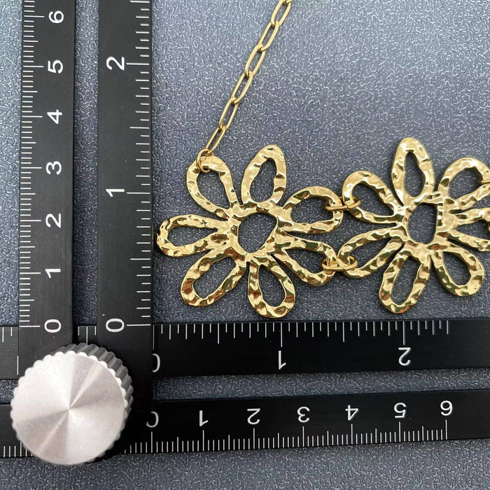 18K Golden S.Steel Hollow Large Flower Linked Necklace - FGS