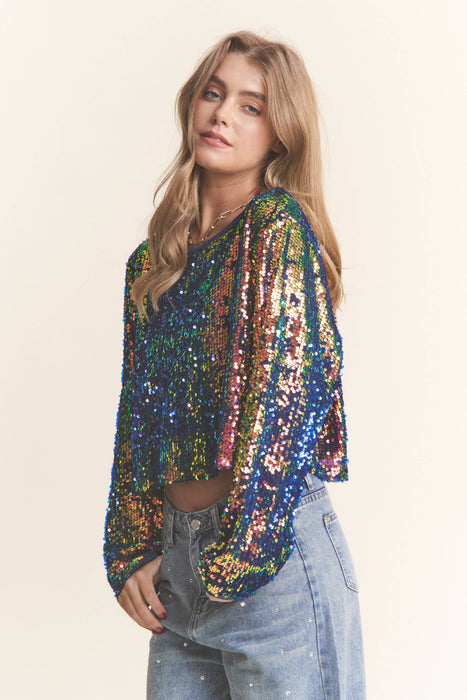 Sequins Box Body Long Sleeve Crop Top